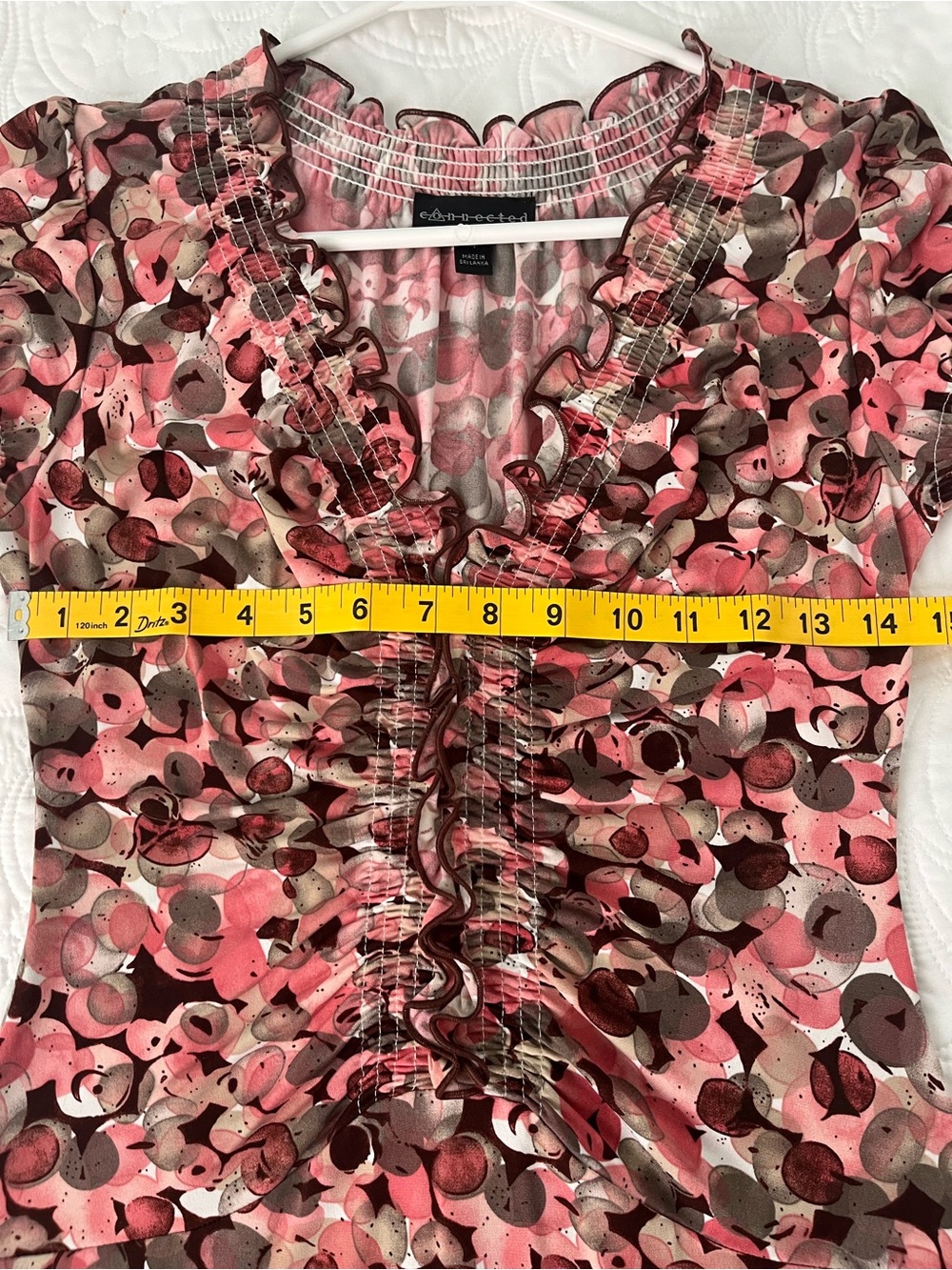 Connected Apparel Pink & Brown Floral Ruched V-Neck Dress - Picture 10 of 12